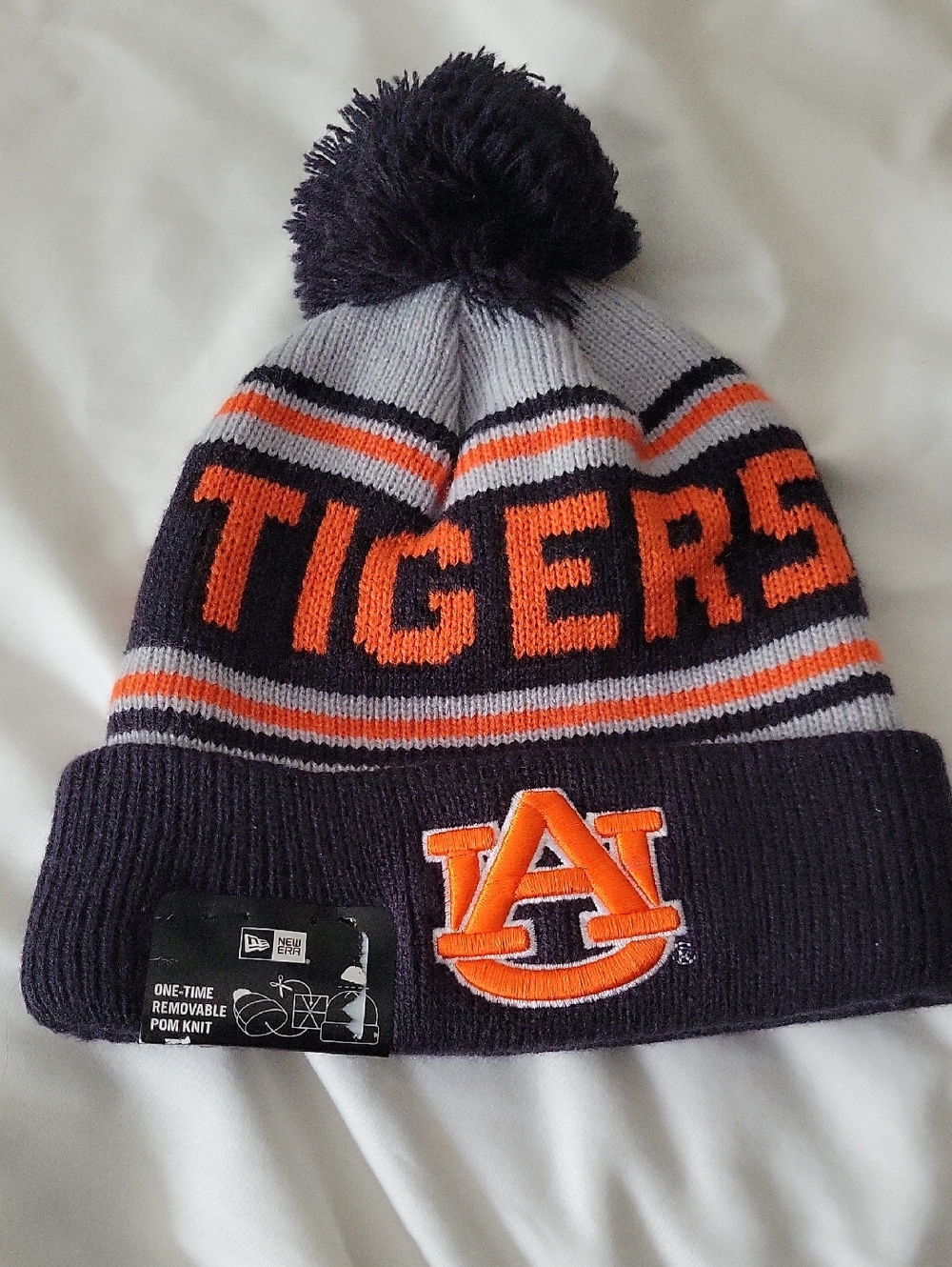 New Era Tigers Knit Pom Beanie - Bark Blue & Orange